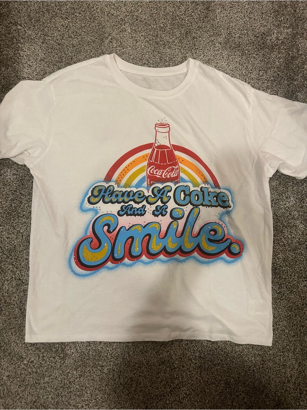 Coca Cola White Retro Rainbow 'Have A Coke And A Smile' Graphic Tee
